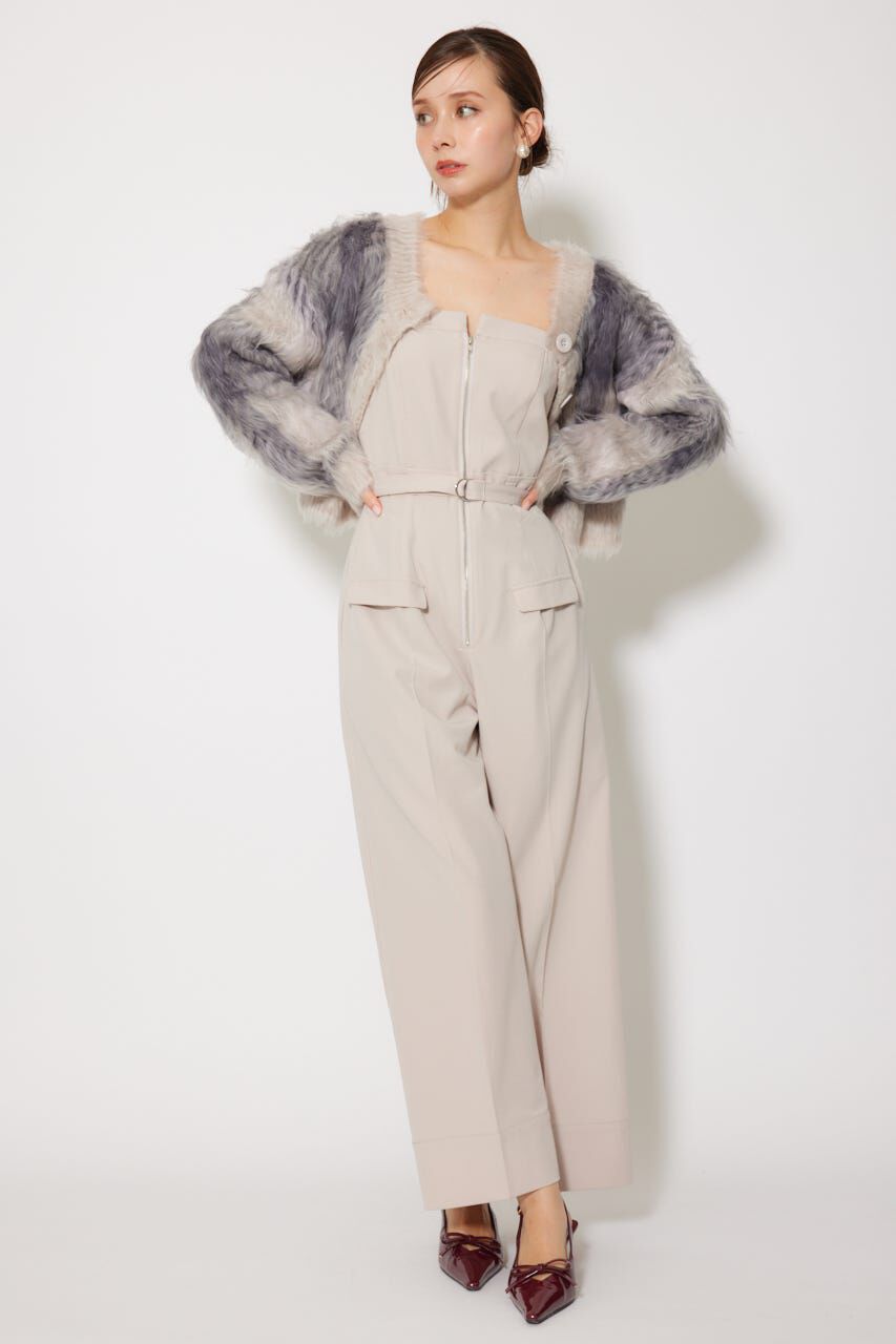 rienda「2WAYロングシャギーチェックショートニットカーディガン」|カーディガン|