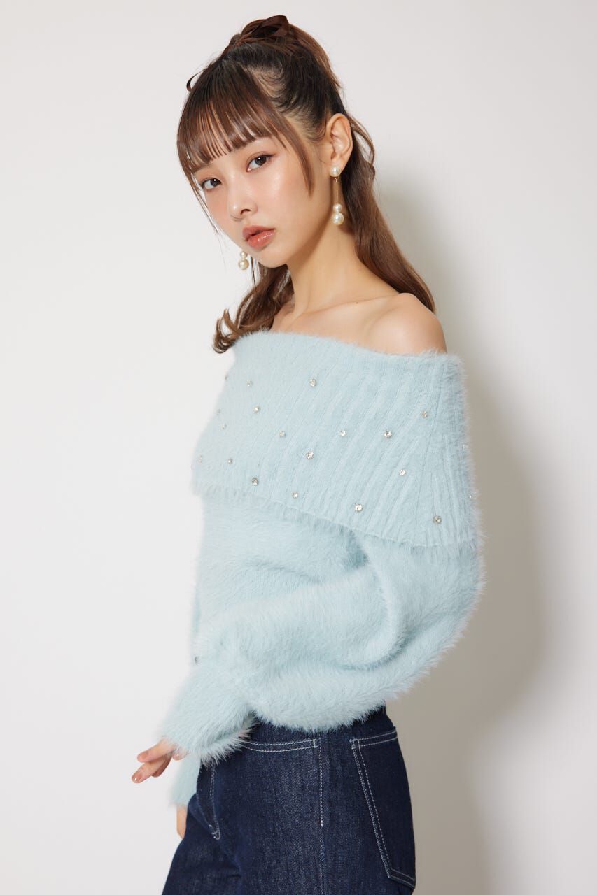 rienda「オフショルビジューシャギーニットトップス」|ニット・セーター|