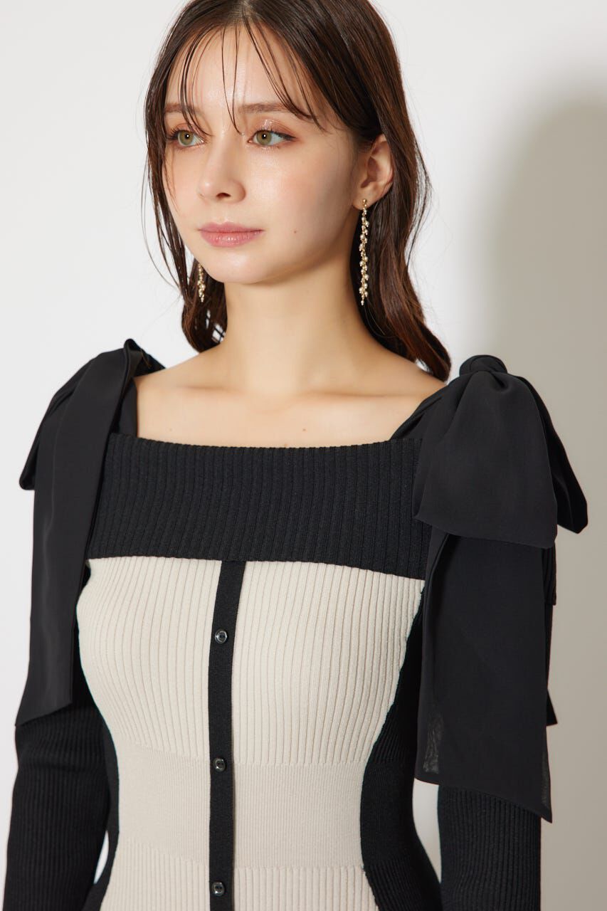 rienda「バイカラーオフショルリボンニットワンピース」|ワンピース|