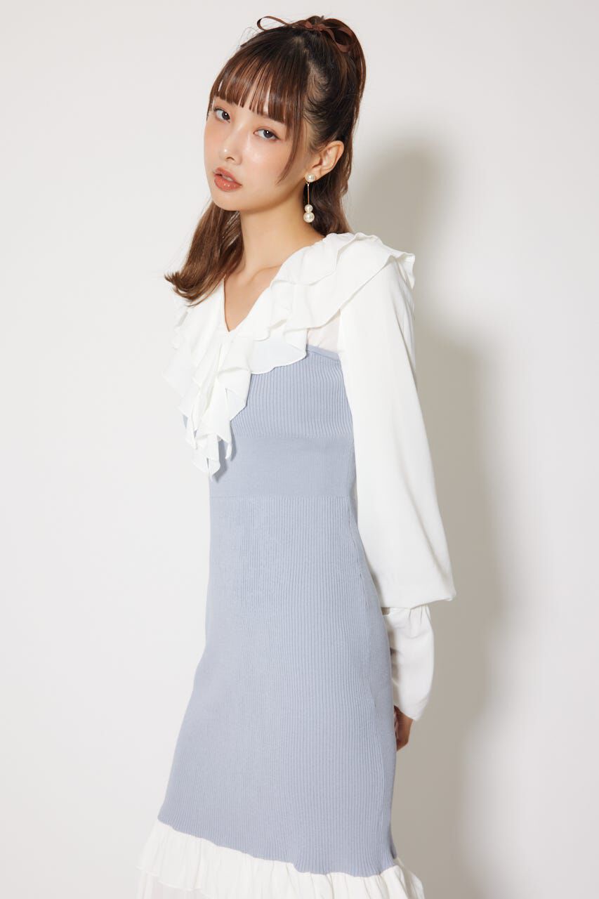 rienda「ダブルフリルコンビニットワンピース」|ワンピース|