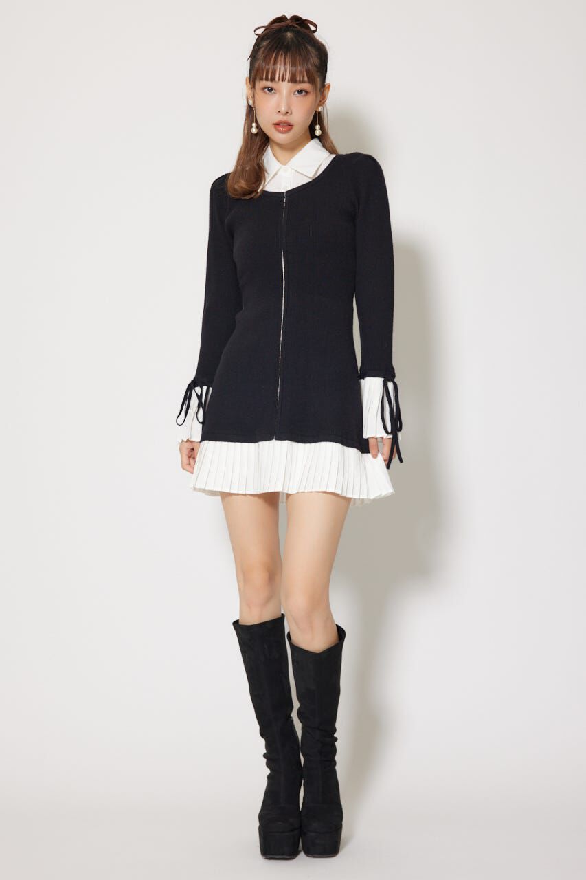 rienda「レイヤードパターンシャツニットミニワンピース」|ワンピース|