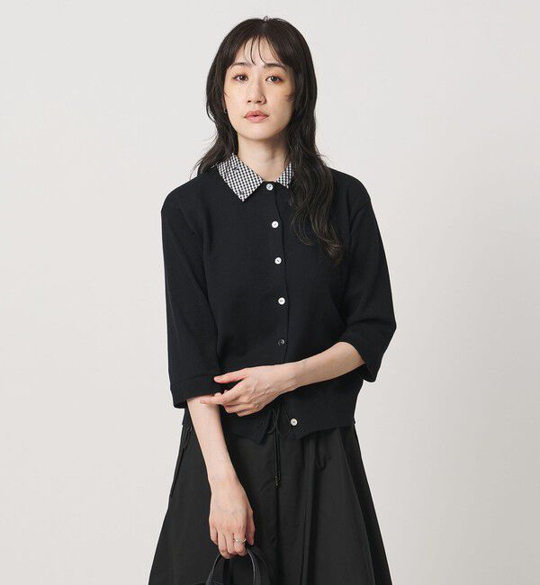 UNITED ARROWS「4WAY エンブロイダリー シャツ コンビ ニット ‐ウォッシャブル‐」|カーディガン|