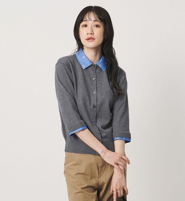 UNITED ARROWS「4WAY エンブロイダリー シャツ コンビ ニット ‐ウォッシャブル‐」|カーディガン|