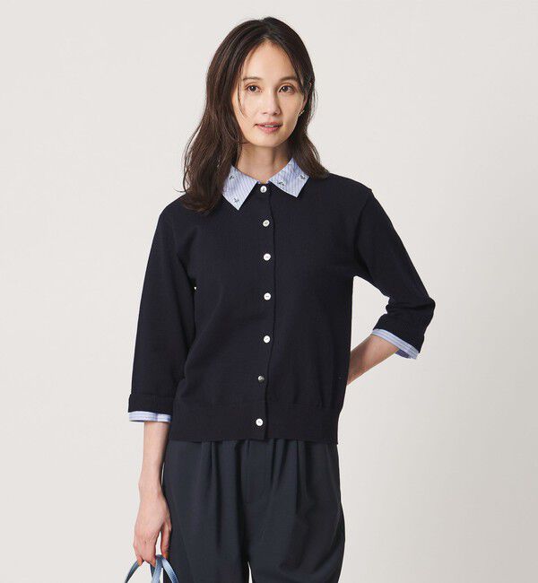 UNITED ARROWS「4WAY エンブロイダリー シャツ コンビ ニット ‐ウォッシャブル‐」|カーディガン|