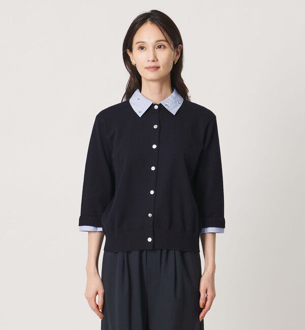 UNITED ARROWS「4WAY エンブロイダリー シャツ コンビ ニット ‐ウォッシャブル‐」|カーディガン|