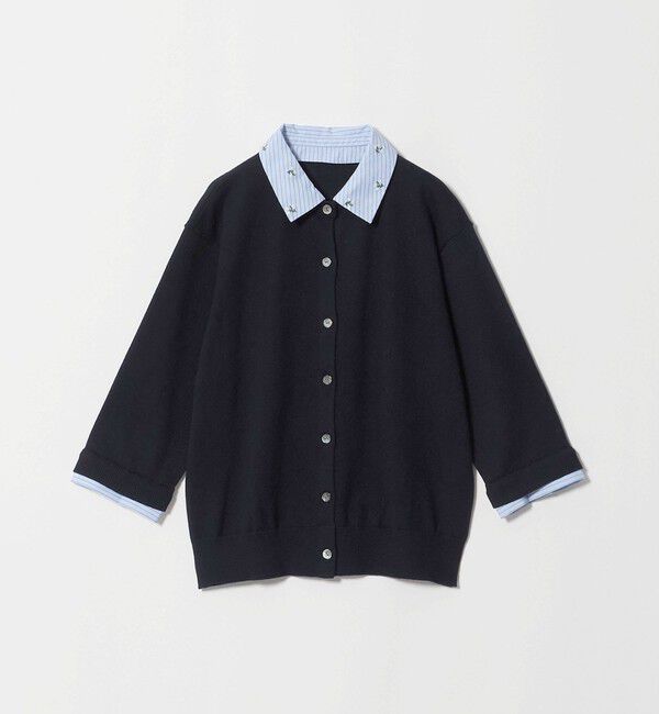 UNITED ARROWS「4WAY エンブロイダリー シャツ コンビ ニット ‐ウォッシャブル‐」|カーディガン|