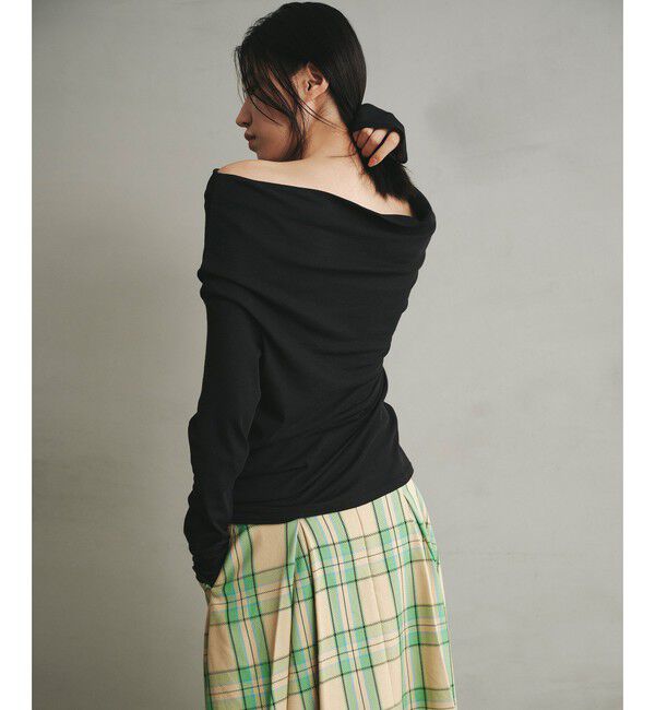 EMMEL REFINES「＜EMMEL REFINES＞EM フライス ルーズフィット オフショルダー カットソー」|Tシャツ・カットソー|BLACK