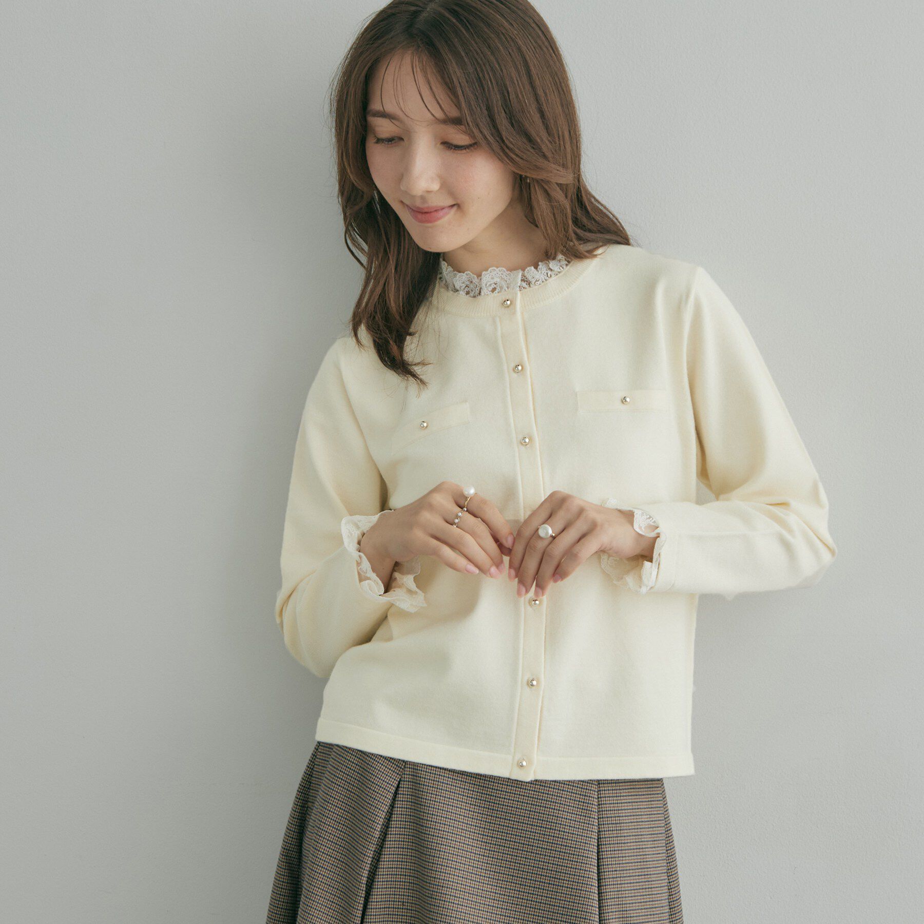 Couture broach「【一枚で華やぐ】レースフリル カーディガン」|カーディガン|