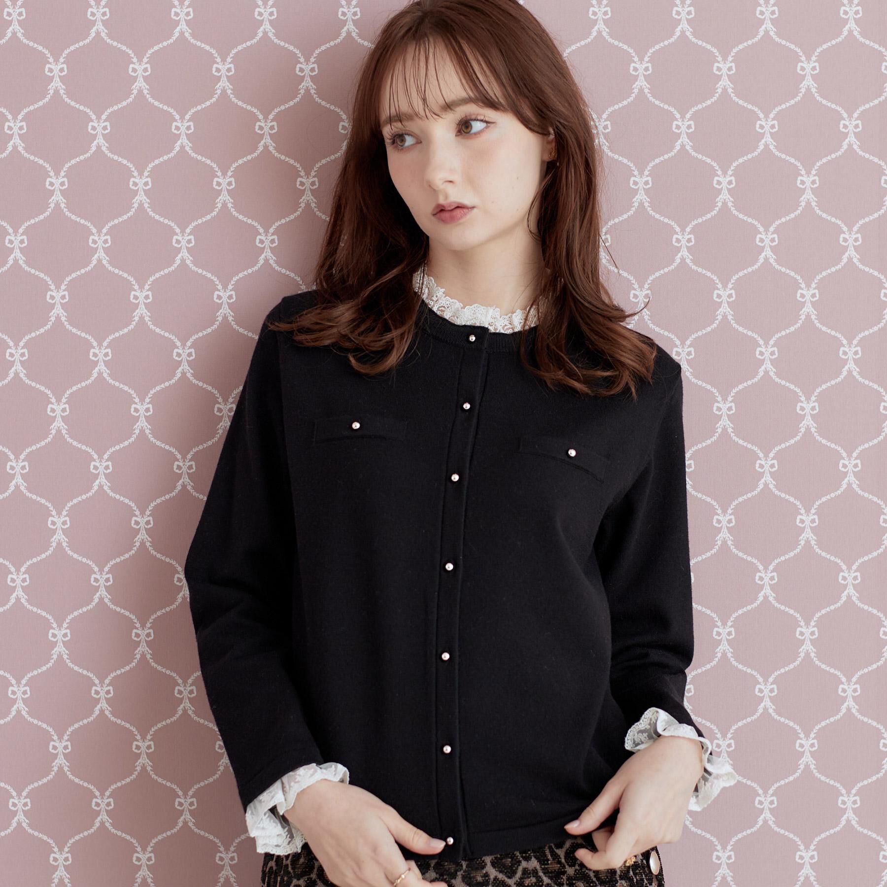 Couture broach「【一枚で華やぐ】レースフリル カーディガン」|カーディガン|
