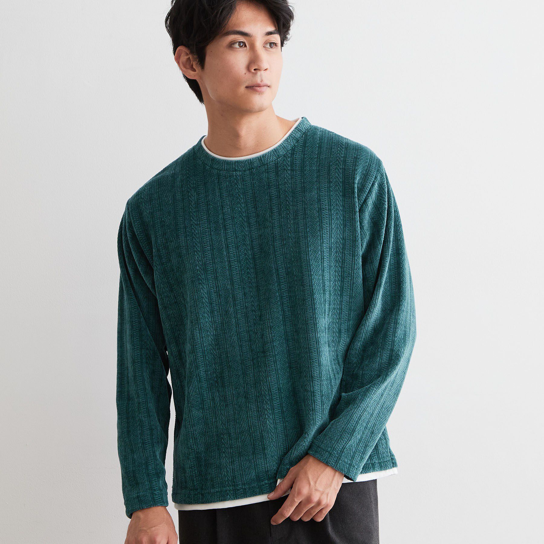 THE SHOP TK「【洗濯機OK】レイヤードモールニットTシャツ」|Tシャツ・カットソー|