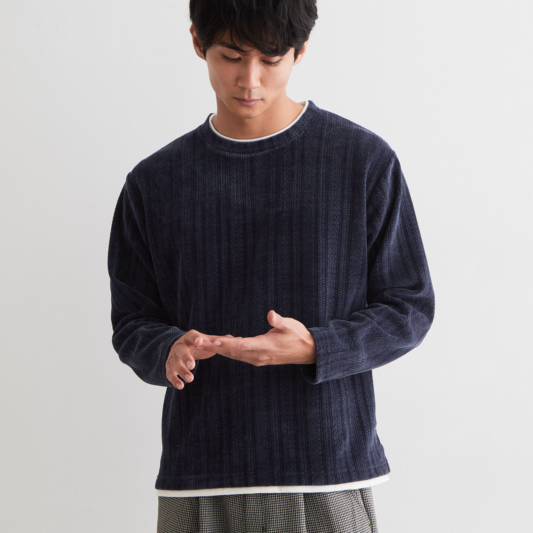 THE SHOP TK「【洗濯機OK】レイヤードモールニットTシャツ」|Tシャツ・カットソー|