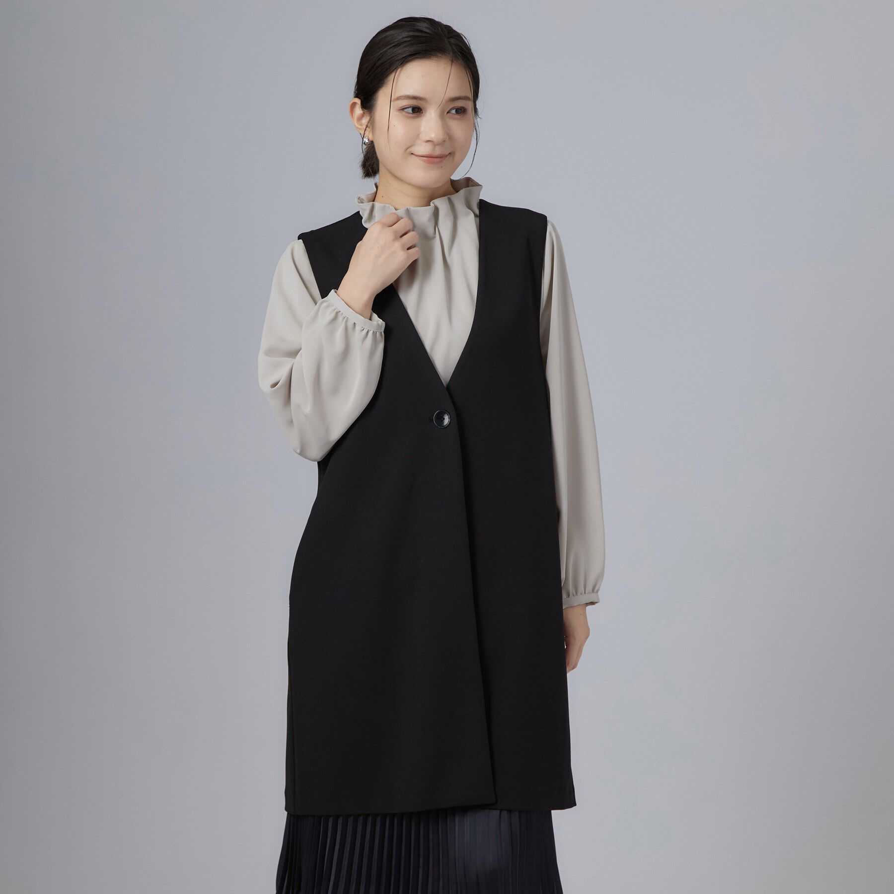 SHOO･LA･RUE「セレモニーカットジョーゼットロングジレ」|ベスト・ジレ|