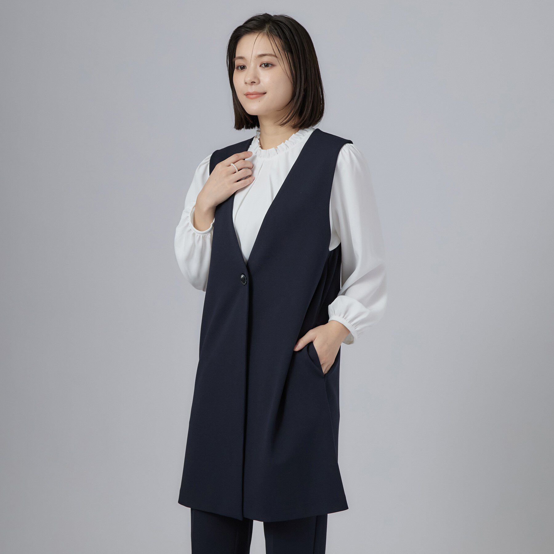 SHOO･LA･RUE「セレモニーカットジョーゼットロングジレ」|ベスト・ジレ|