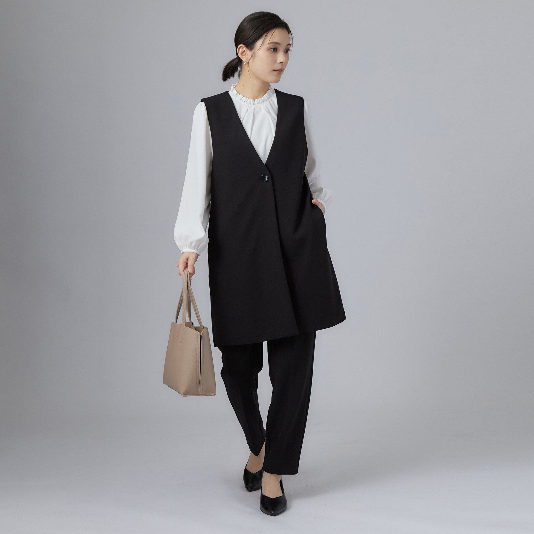 SHOO･LA･RUE「セレモニーカットジョーゼットロングジレ」|ベスト・ジレ|