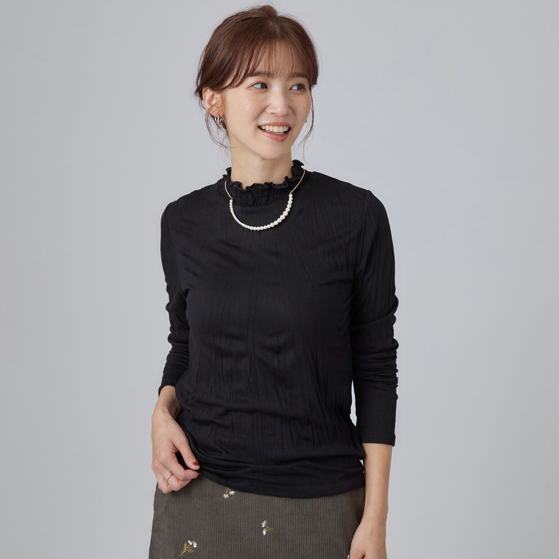 SHOO･LA･RUE「【S-LL】ワッシャー加工で抜け感を シャーリングハイネックインナー」|Tシャツ・カットソー|