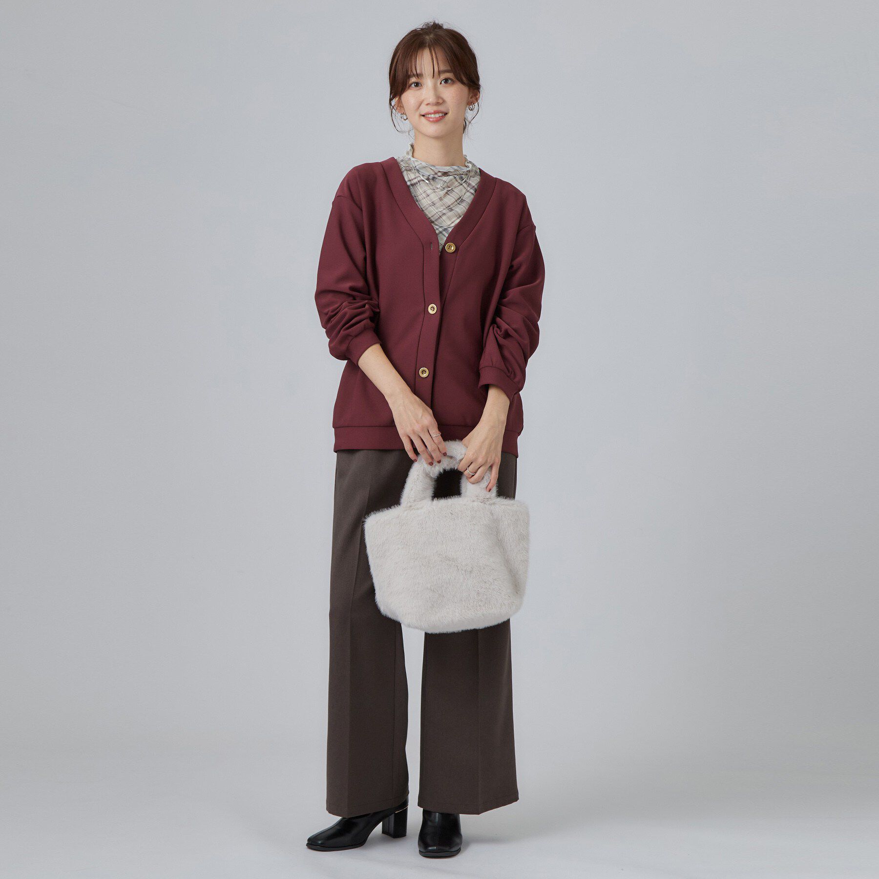 SHOO･LA･RUE「【あったか/S-LL/セットアップ可】ラクにキレイ見え ストレッチVネックカーディガン」|カーディガン|