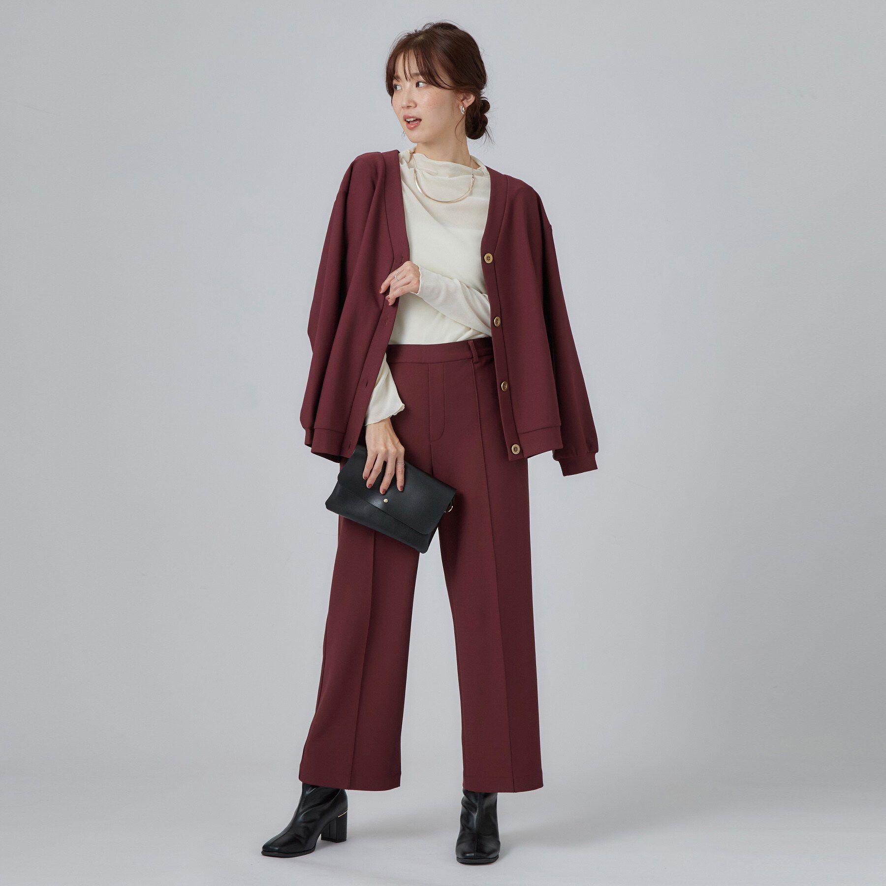 SHOO･LA･RUE「【あったか/S-LL/セットアップ可】ラクにキレイ見え ストレッチVネックカーディガン」|カーディガン|