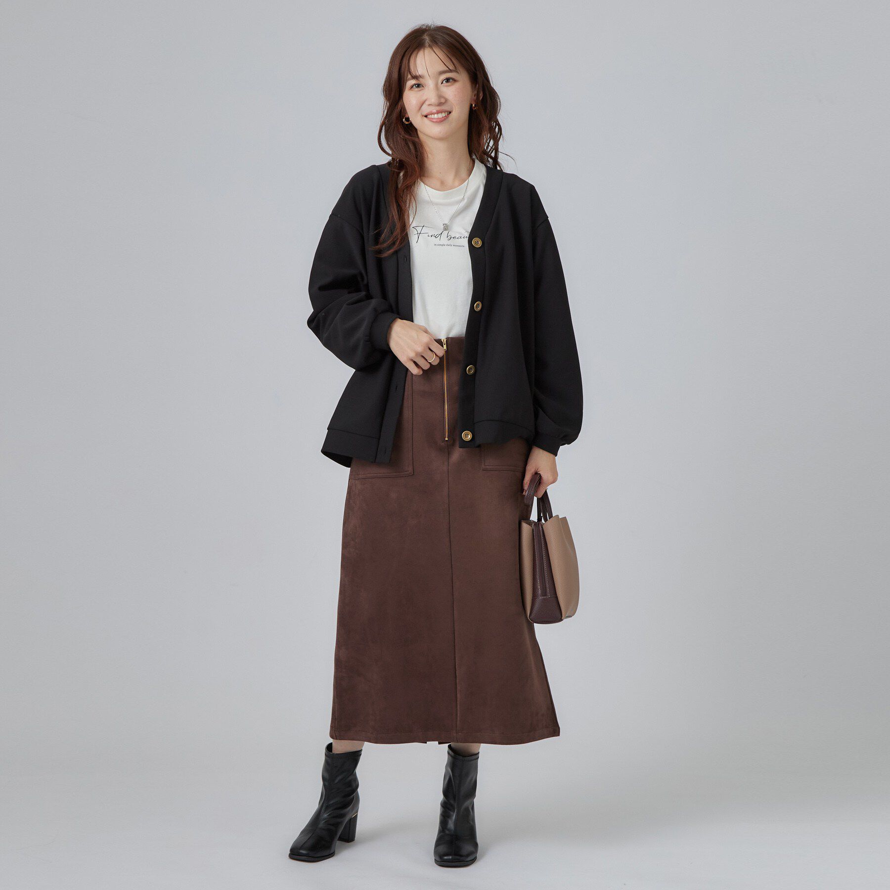 SHOO･LA･RUE「【あったか/S-LL/セットアップ可】ラクにキレイ見え ストレッチVネックカーディガン」|カーディガン|