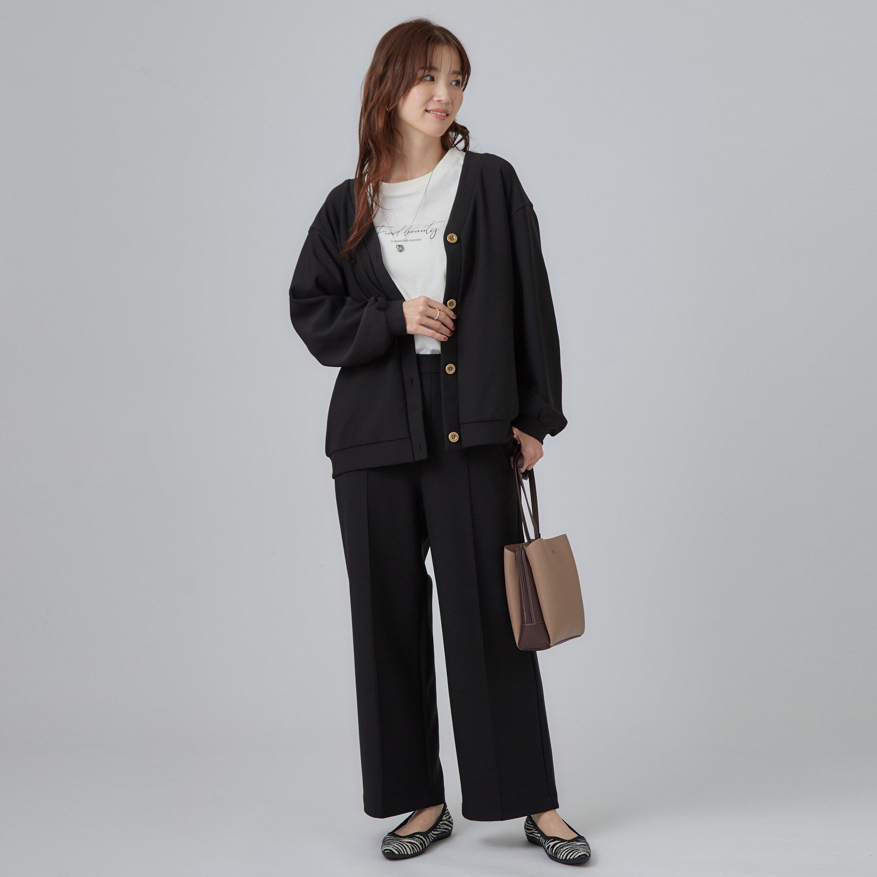 SHOO･LA･RUE「【あったか/S-LL/セットアップ可】ラクにキレイ見え ストレッチVネックカーディガン」|カーディガン|