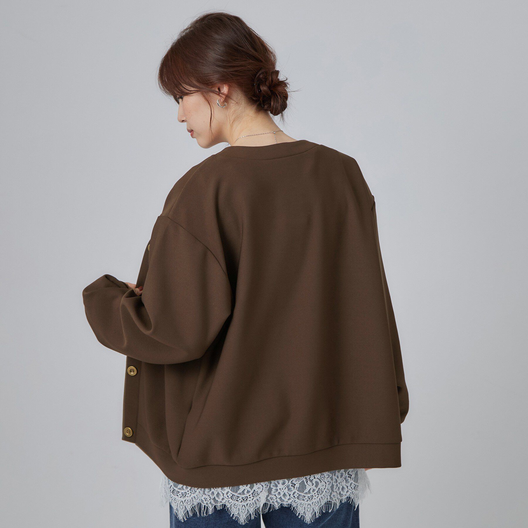 SHOO･LA･RUE「【あったか/S-LL/セットアップ可】ラクにキレイ見え ストレッチVネックカーディガン」|カーディガン|
