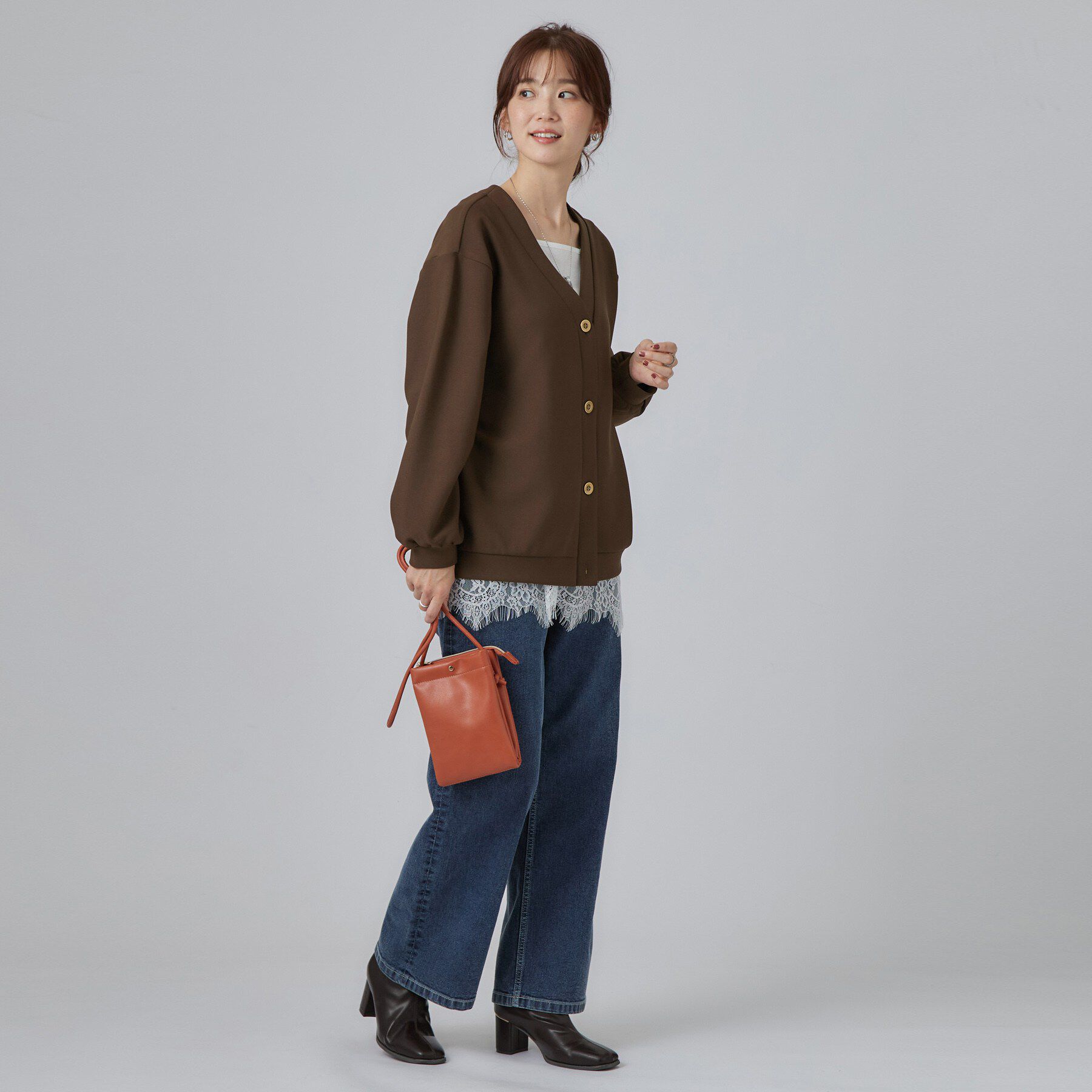 SHOO･LA･RUE「【あったか/S-LL/セットアップ可】ラクにキレイ見え ストレッチVネックカーディガン」|カーディガン|