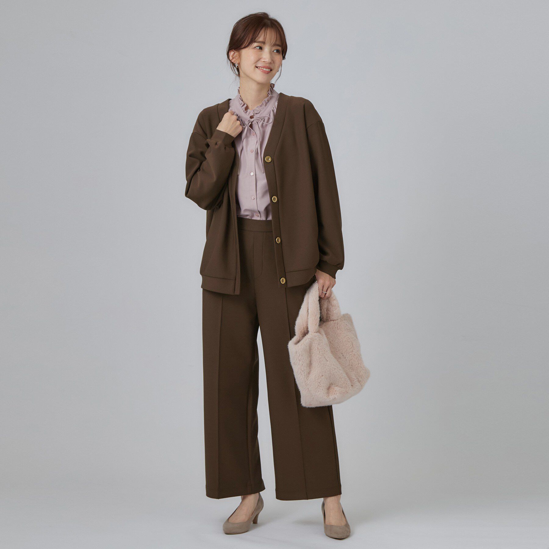 SHOO･LA･RUE「【あったか/S-LL/セットアップ可】ラクにキレイ見え ストレッチVネックカーディガン」|カーディガン|