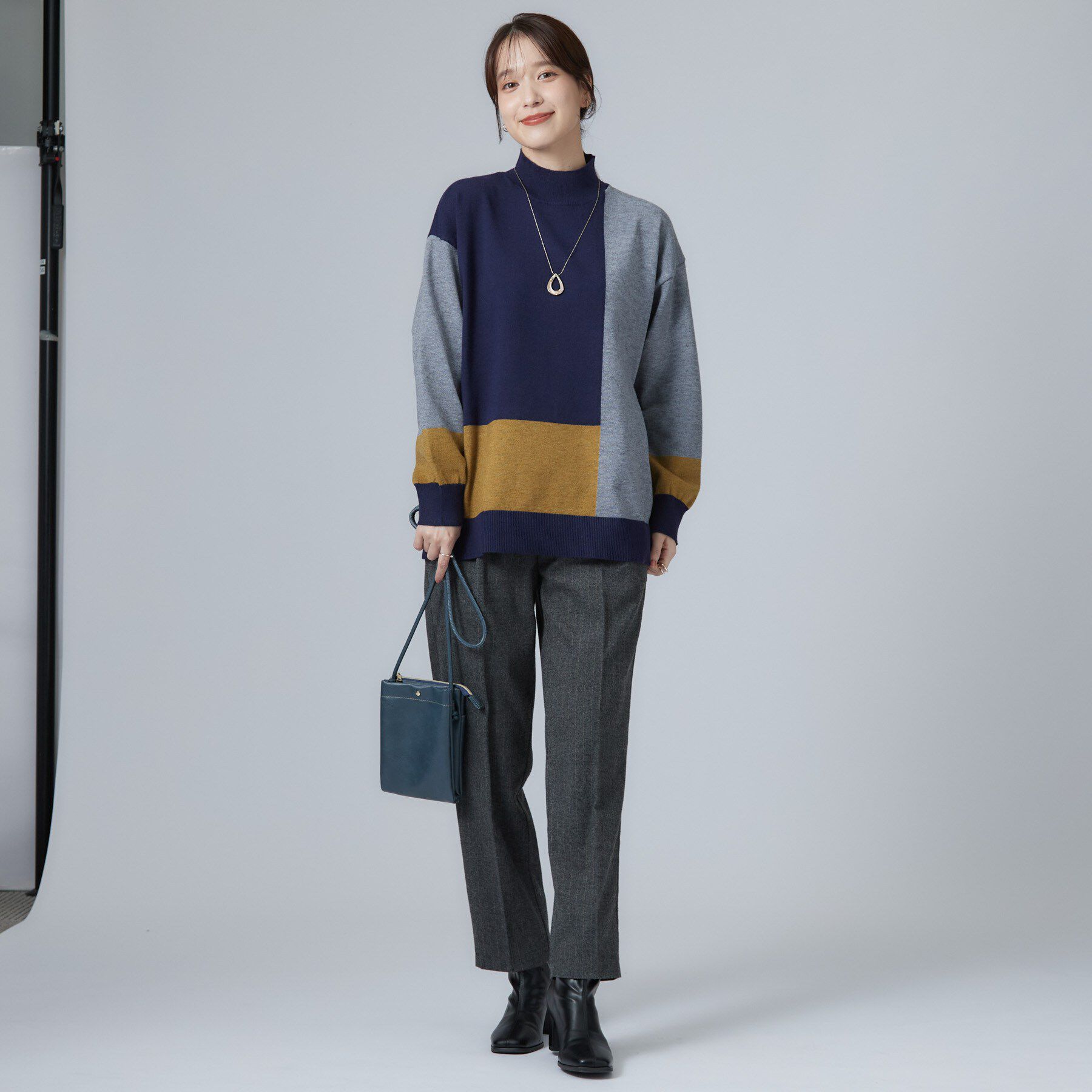 SHOO･LA･RUE「【S-LL/洗濯機可】1枚でサマになるカラーブロッキング ハイネックニット」|ニット・セーター|