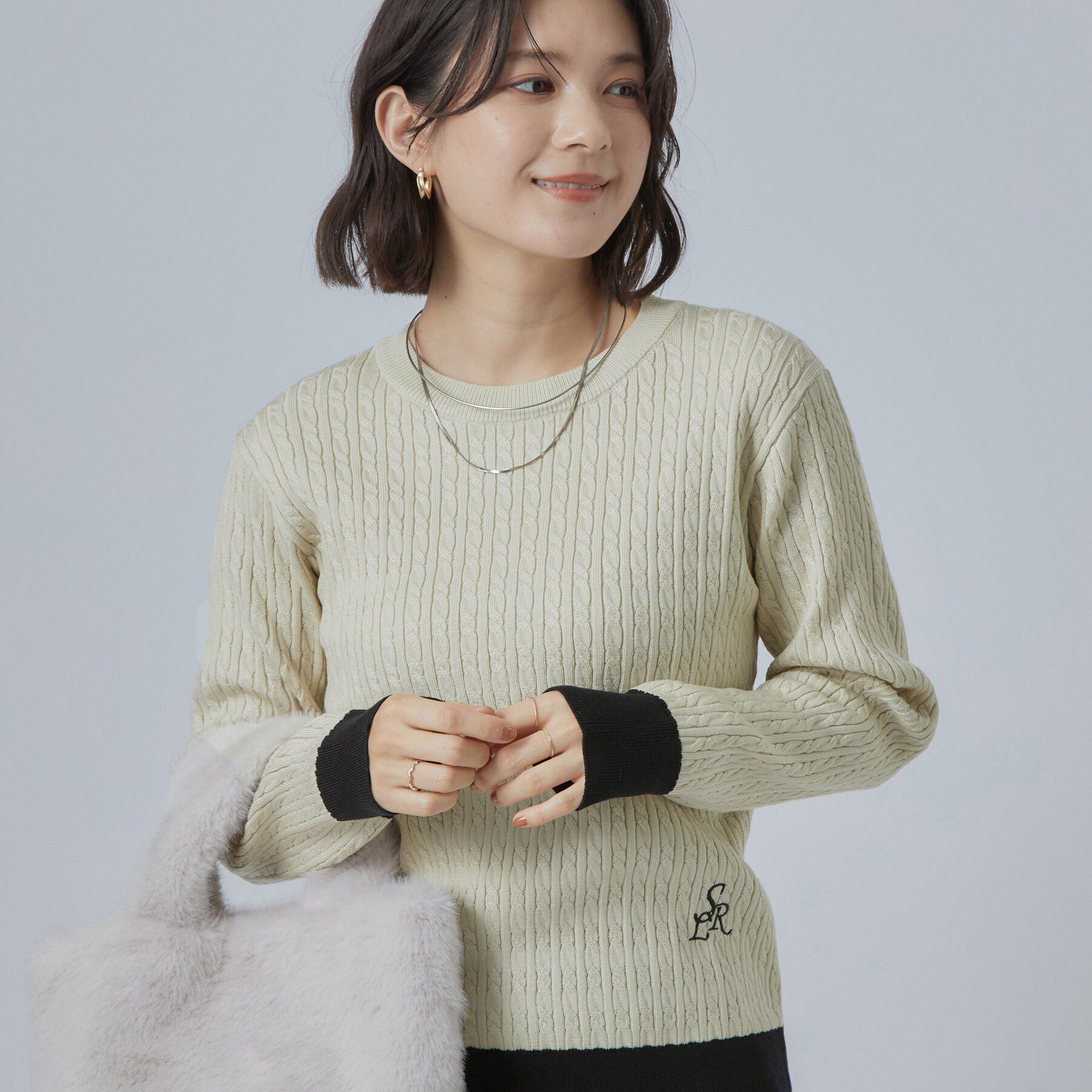 SHOO･LA･RUE「配色ケーブルニットTOPS」|ニット・セーター|ベージュ(052)