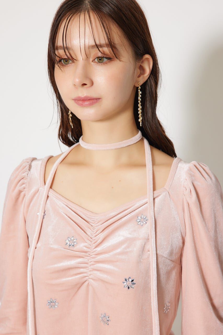 rienda「チョーカーセットフラワービジューベロアトップス」|Tシャツ・カットソー|