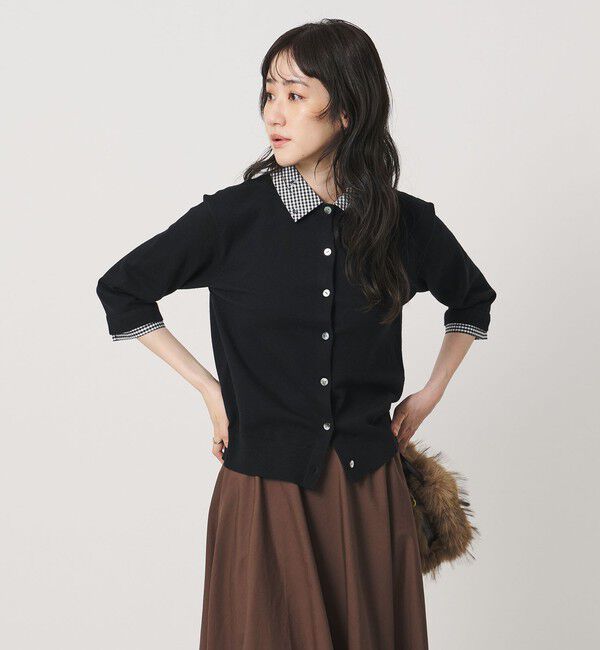 UNITED ARROWS「4WAY エンブロイダリー シャツ コンビ ニット ‐ウォッシャブル‐」|カーディガン|