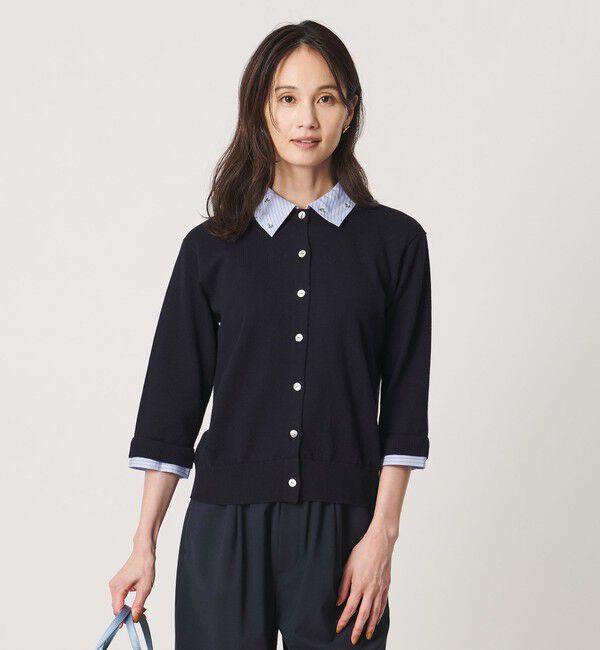UNITED ARROWS「4WAY エンブロイダリー シャツ コンビ ニット ‐ウォッシャブル‐」|カーディガン|