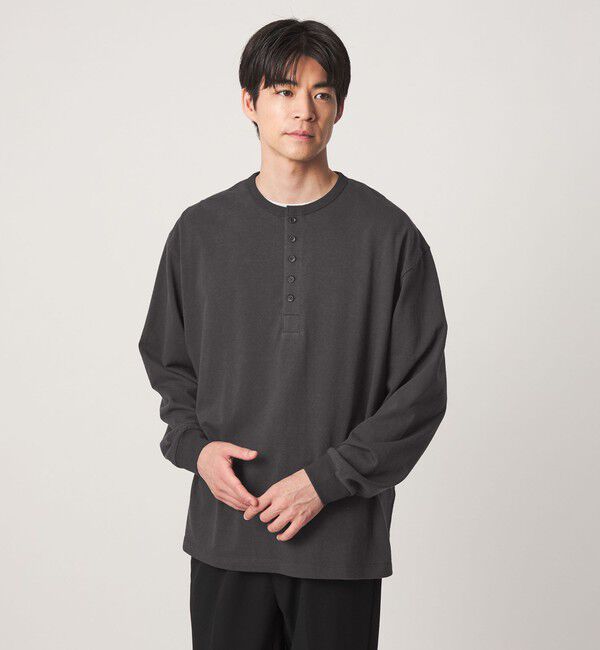 UNITED ARROWS green label relaxing「FINE BASIC ヴィンテージライク ヘンリーネック 長袖 カットソー Tシャツ」|Tシャツ・カットソー|DK.GRAY