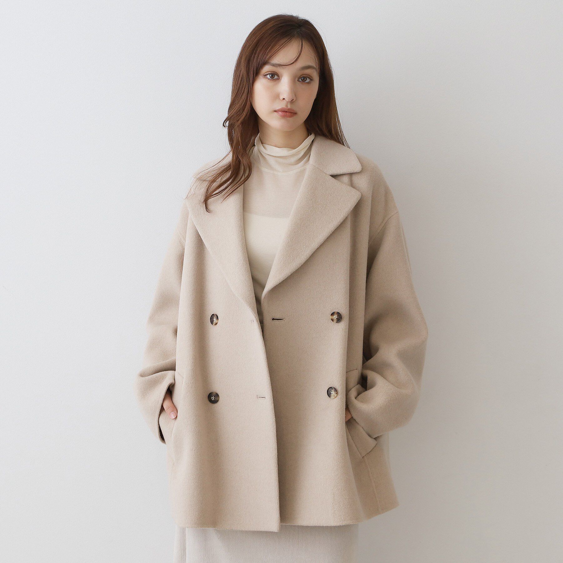 DRESSTERIOR「【美シルエット/上品】Super120シャルムウールブレンドミドルコート」|チェスターコート|ベージュ(052)