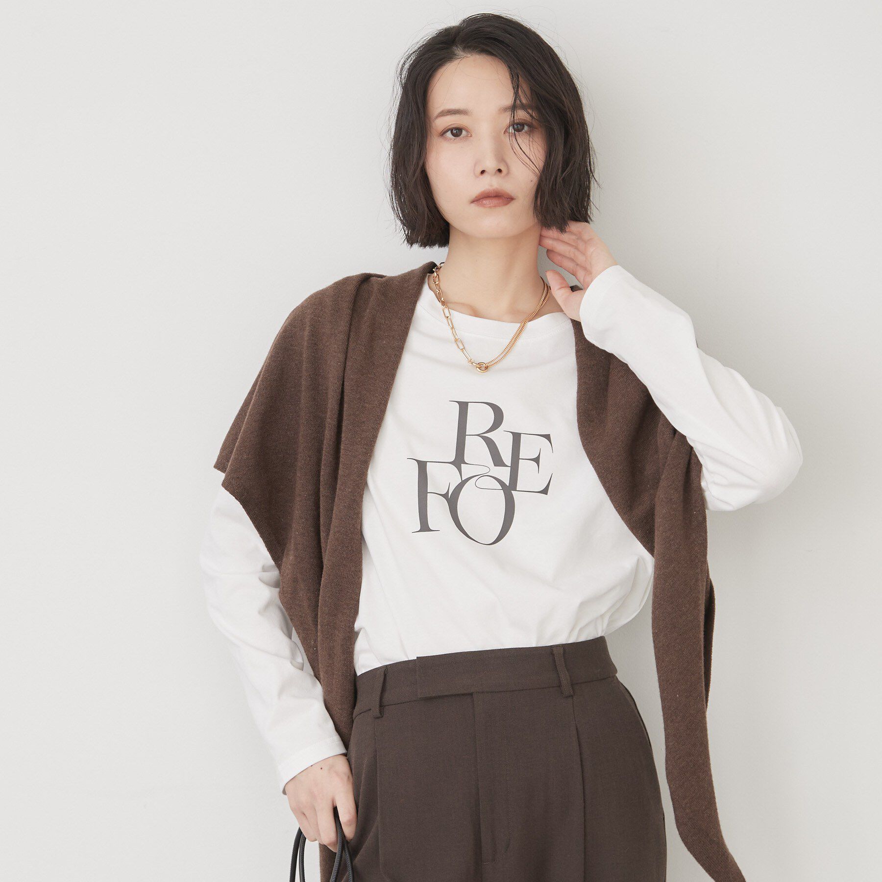 OPAQUE.CLIP「ロゴアソートロングTシャツ【洗濯機OK】」|Tシャツ・カットソー|ホワイト(001)