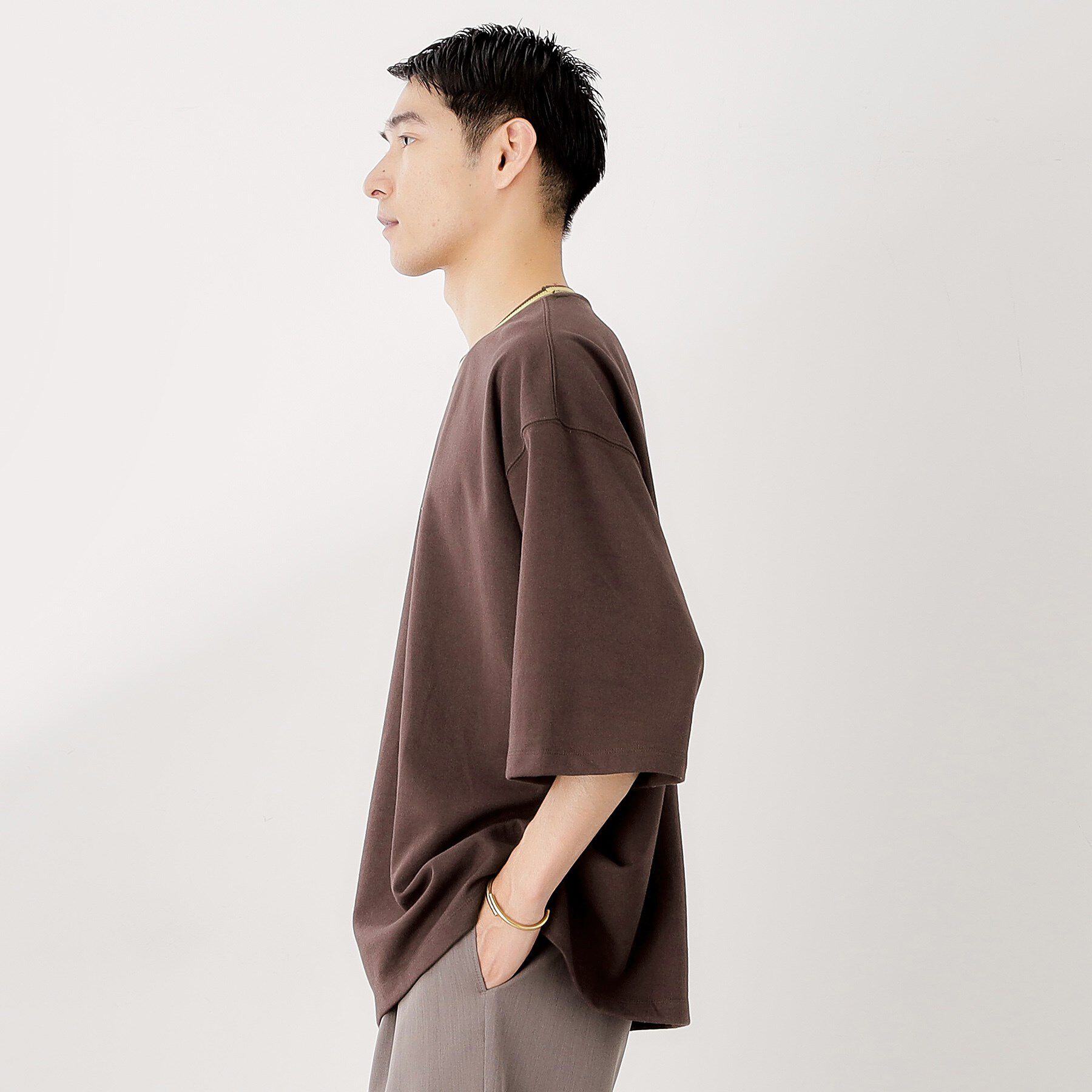 THE SHOP TK「配色刺繍6分袖Tシャツ 【ビッグシルエット／洗濯機OK】」|Tシャツ・カットソー|