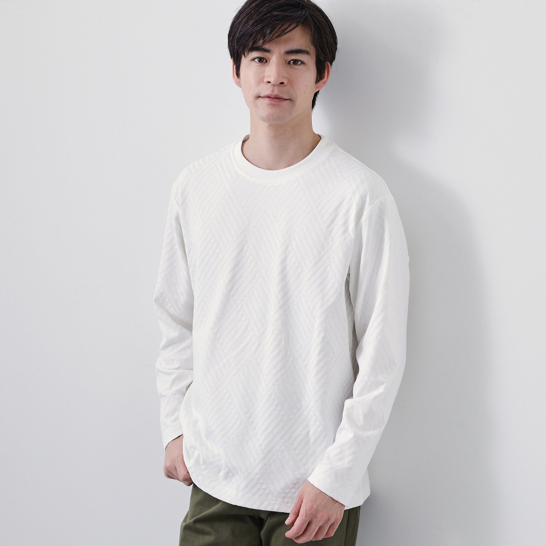 THE SHOP TK「【長く愛せる、定番ロンT】リンクスジャカード長袖Tシャツ」|Tシャツ・カットソー|オフホワイト(003