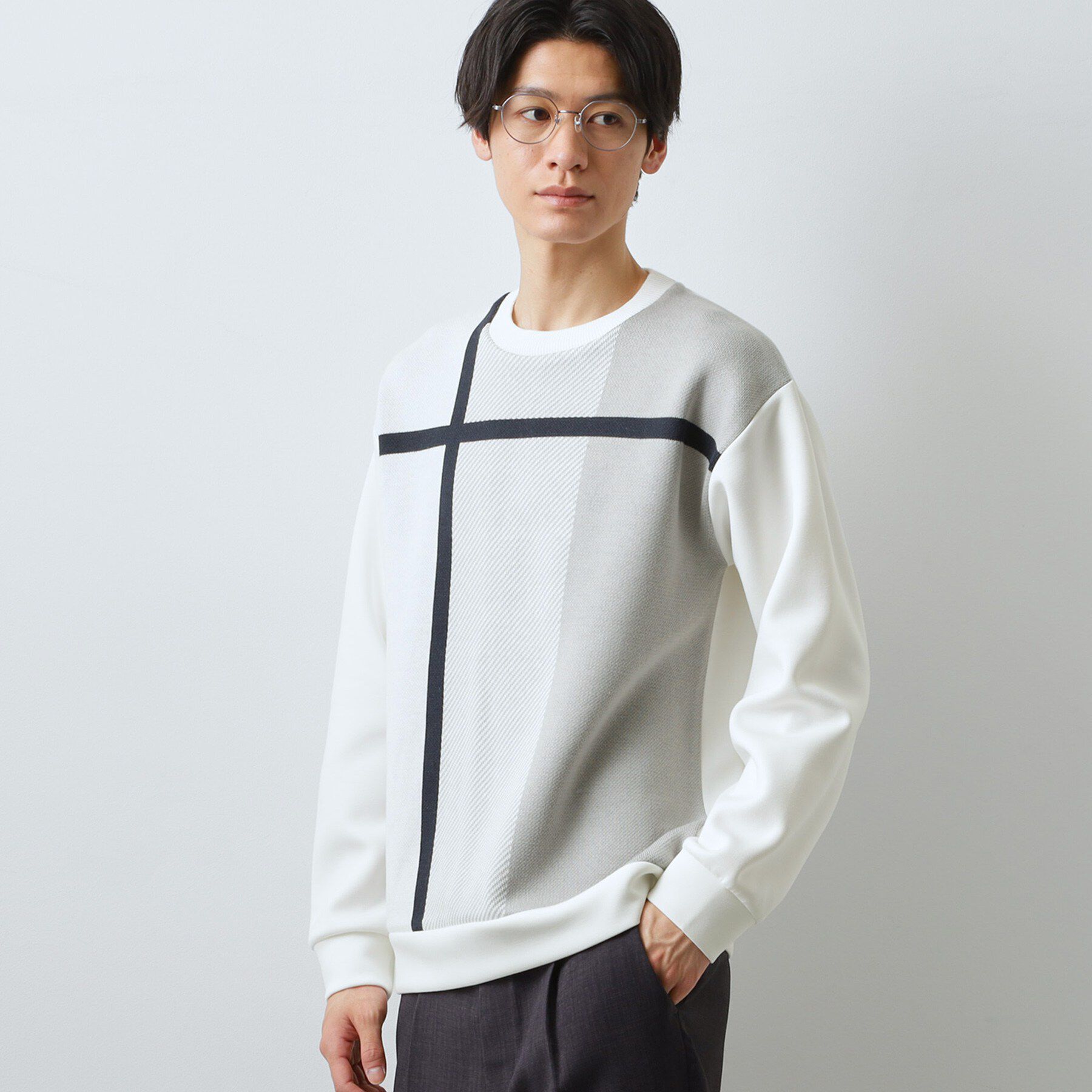 THE SHOP TK「チェック柄ダンボール スウェット 洗濯機OK」|Tシャツ・カットソー|