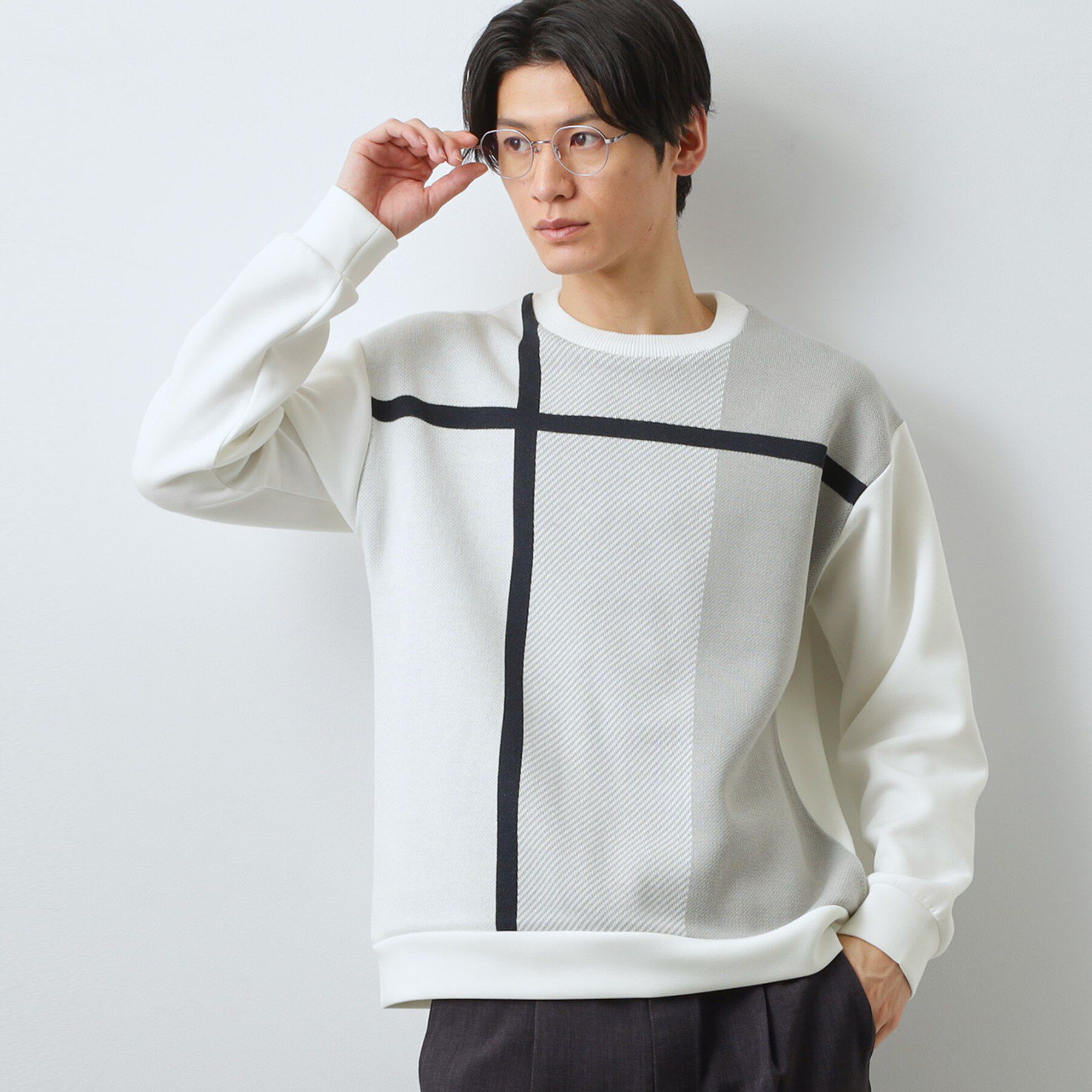 THE SHOP TK「チェック柄ダンボール スウェット 洗濯機OK」|Tシャツ・カットソー|オフホワイト(603