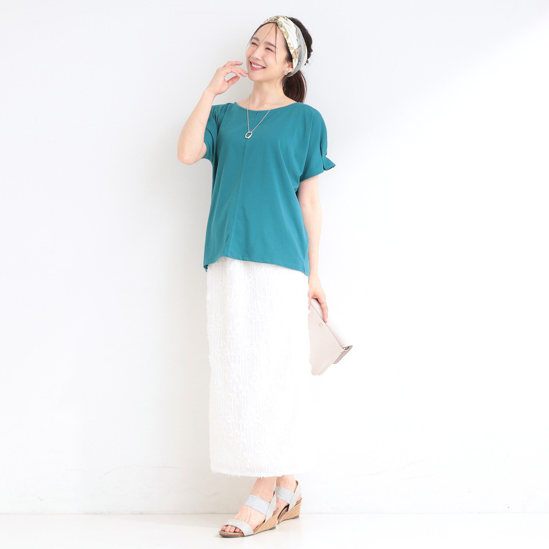 SHOO･LA･RUE「【S-LL/UV/プチプラ】お袖タックで好印象 デザインTシャツ」|Tシャツ・カットソー|