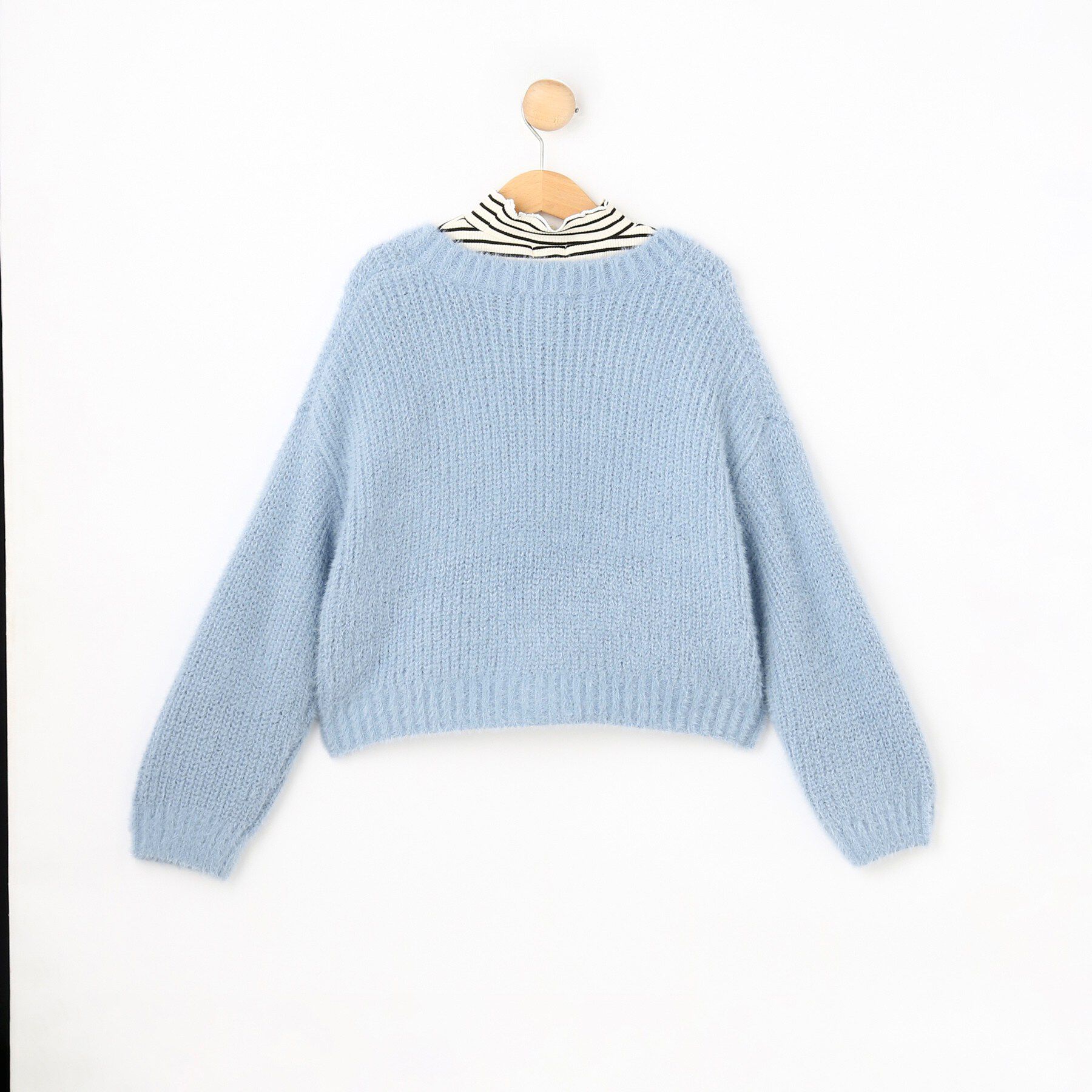 SHOO･LA･RUE「【120-150cm/2点セット】ボーダートップスシャギーカーデセット」|カーディガン|