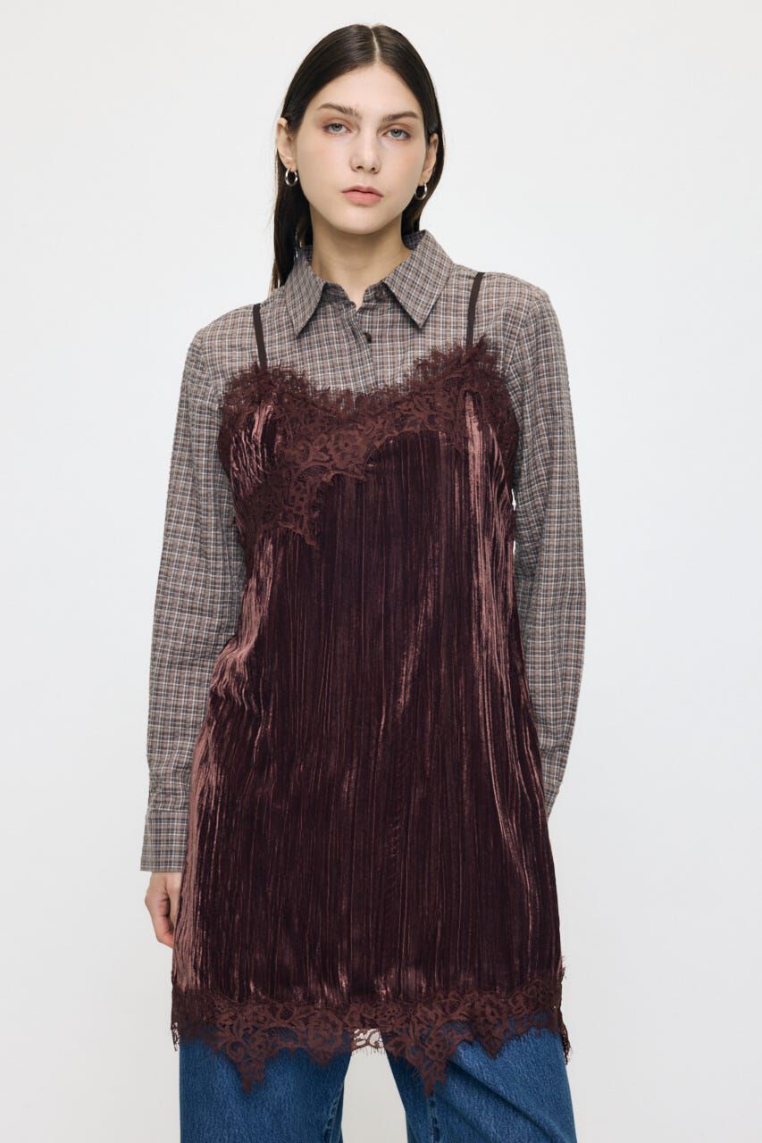 MOUSSY「WASHER VELOUR SLIP MINI ドレス」|ワンピース|BRN