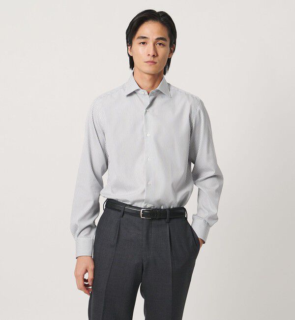 UNITED ARROWS「イージーケア AG  ブラックストライプ ワイドカラーシャツ 抗菌防臭」|シャツ・ブラウス|