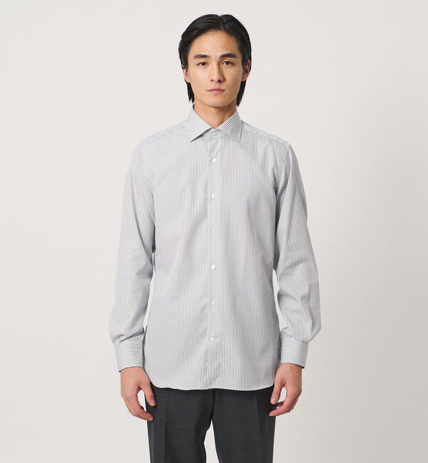 UNITED ARROWS「イージーケア AG  ブラックストライプ ワイドカラーシャツ 抗菌防臭」|シャツ・ブラウス|