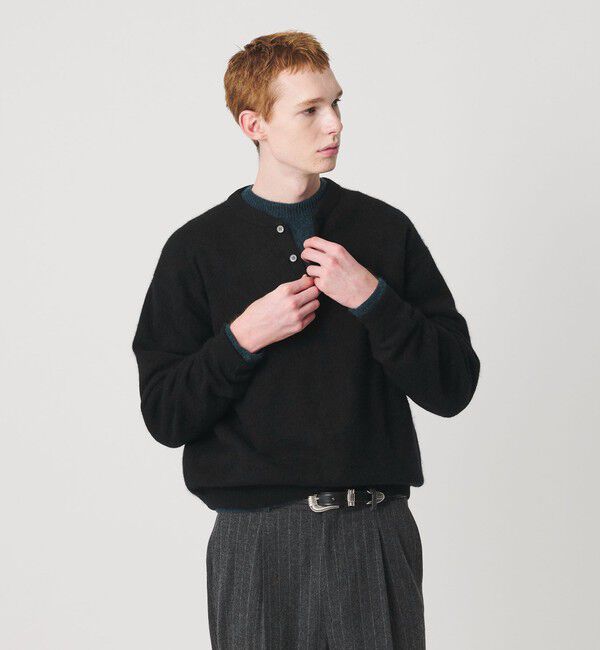 BEAUTY&YOUTH UNITED ARROWS「ミンク フィニッシュ ウール ヘンリーネック ニット」|ニット・セーター|BLACK