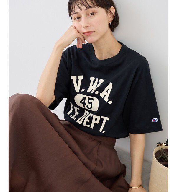 Rope&rsquo;Picnic「【Champion/チャンピオン別注】アソートロゴプリントオーバーサイズTシャツ/リンクコーデ」|Tシャツ・カットソー|