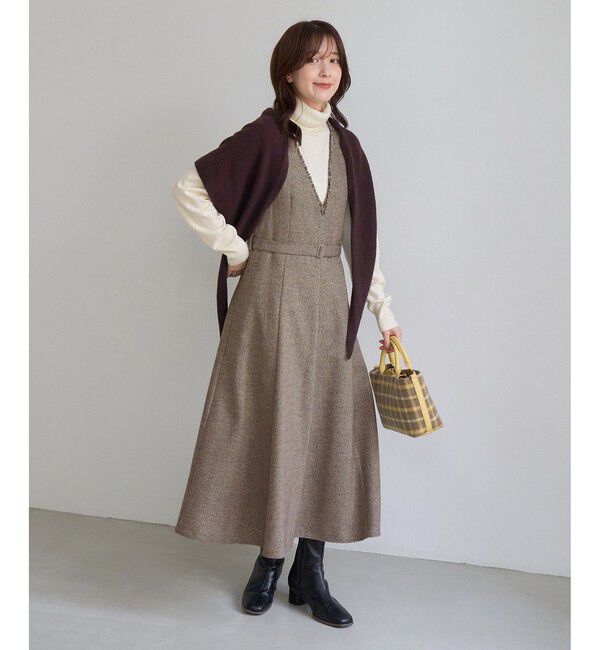 Rope&rsquo;Picnic「ラメツイード美スリムジャンパースカート/低身長・小柄さんサイズ有り・リンクコーデ」|ワンピース|