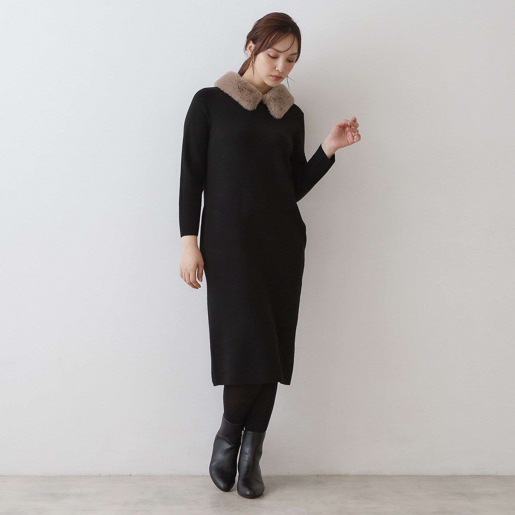DRESSTERIOR「ファーカラーニットワンピース」|ワンピース|