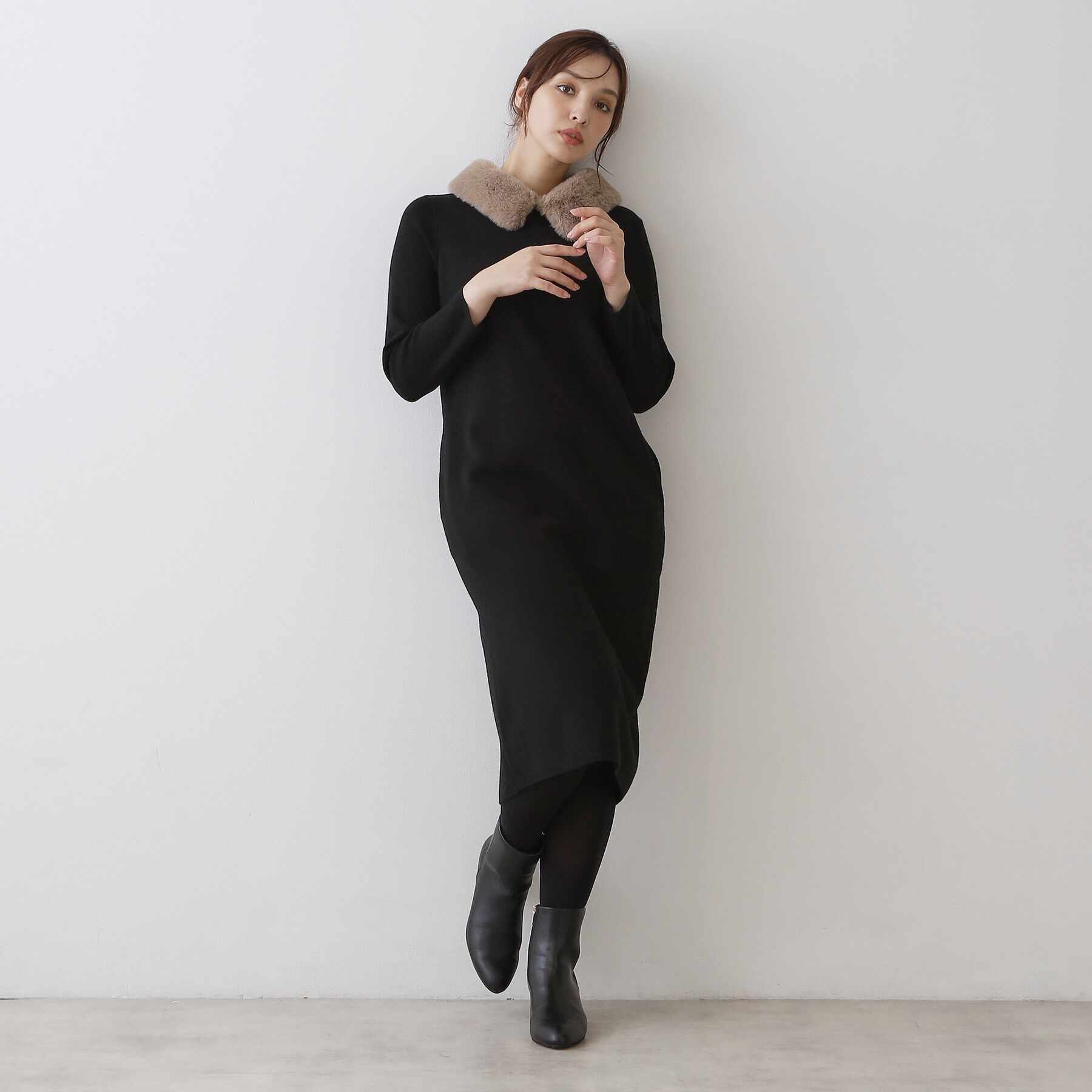 DRESSTERIOR「ファーカラーニットワンピース」|ワンピース|