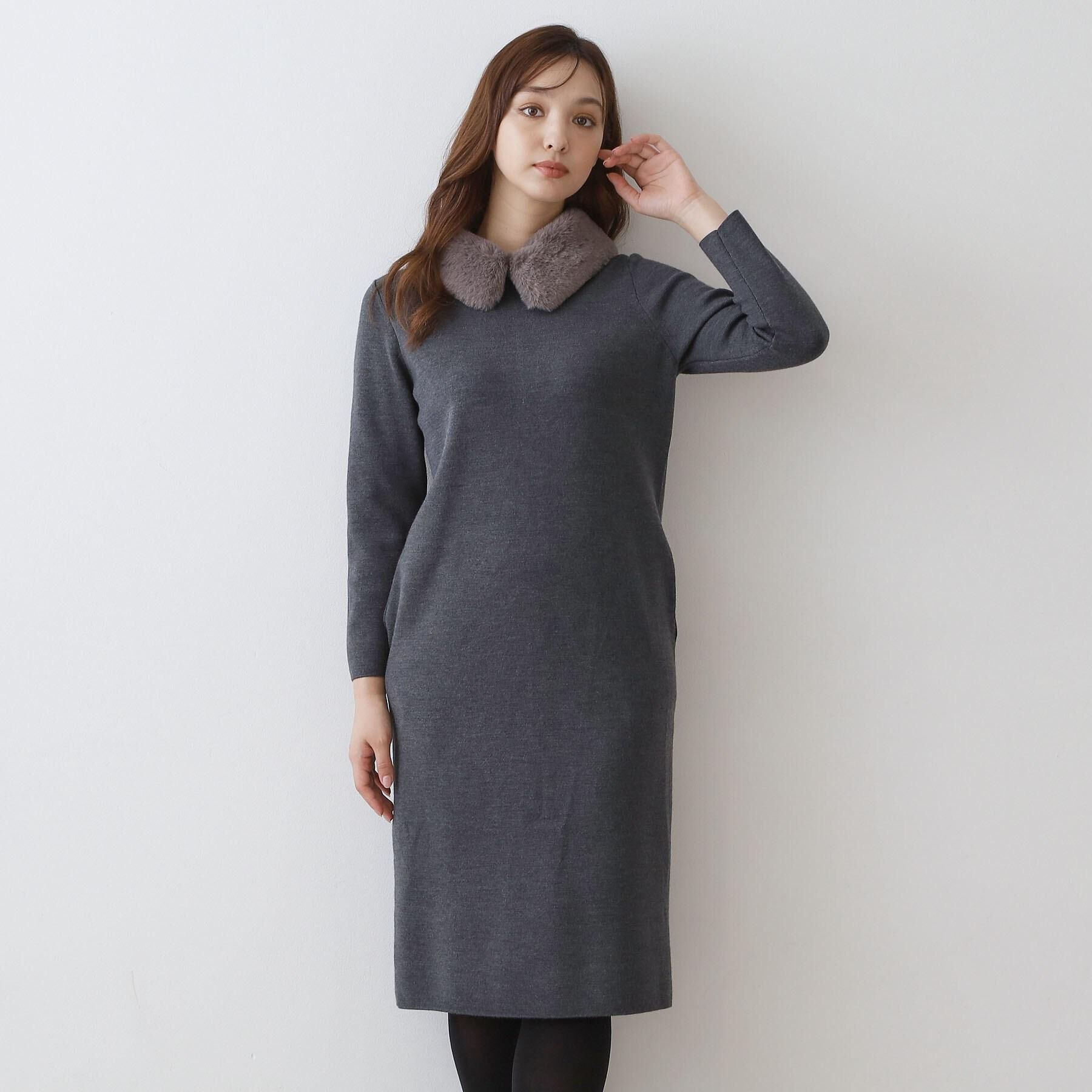 DRESSTERIOR「ファーカラーニットワンピース」|ワンピース|