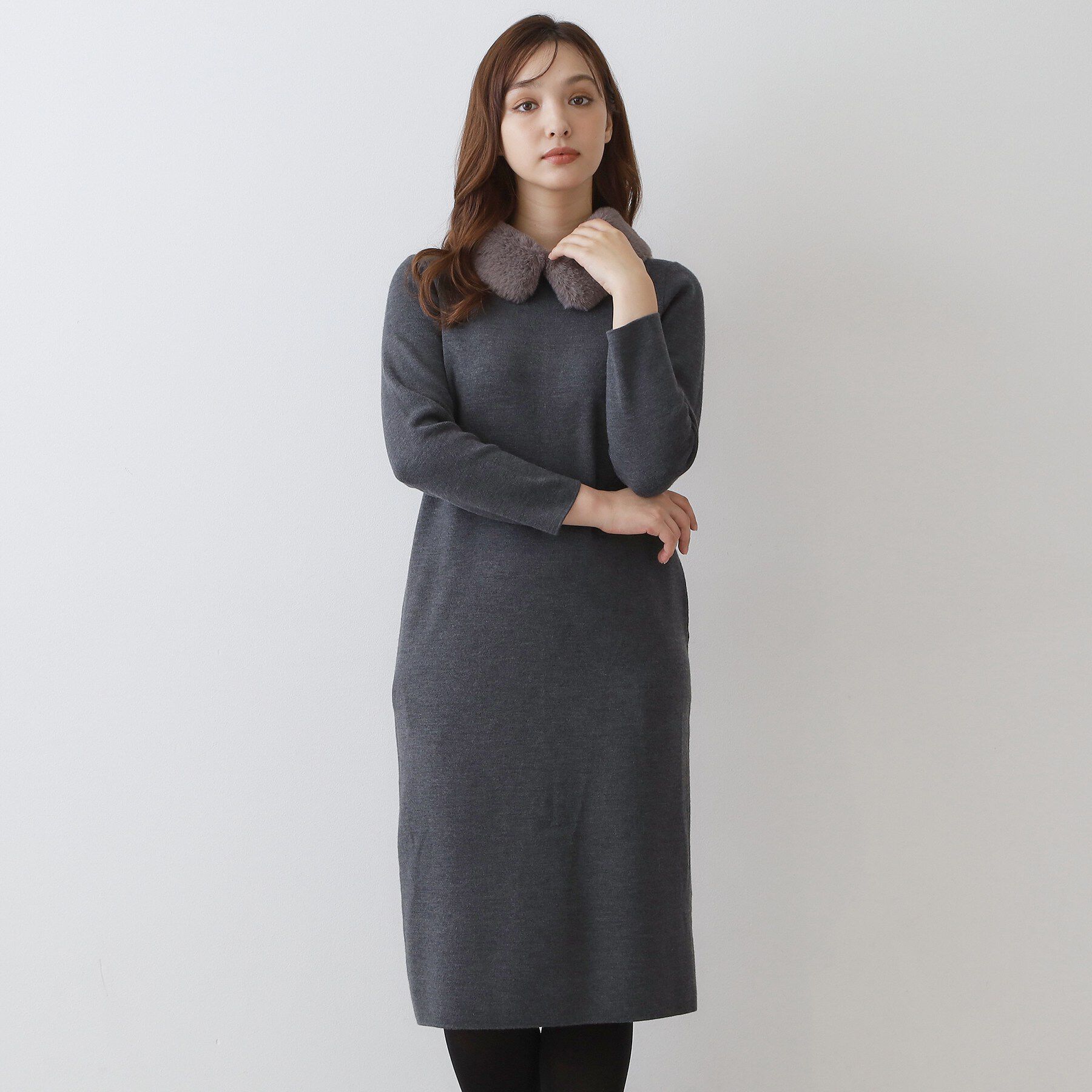 DRESSTERIOR「ファーカラーニットワンピース」|ワンピース|